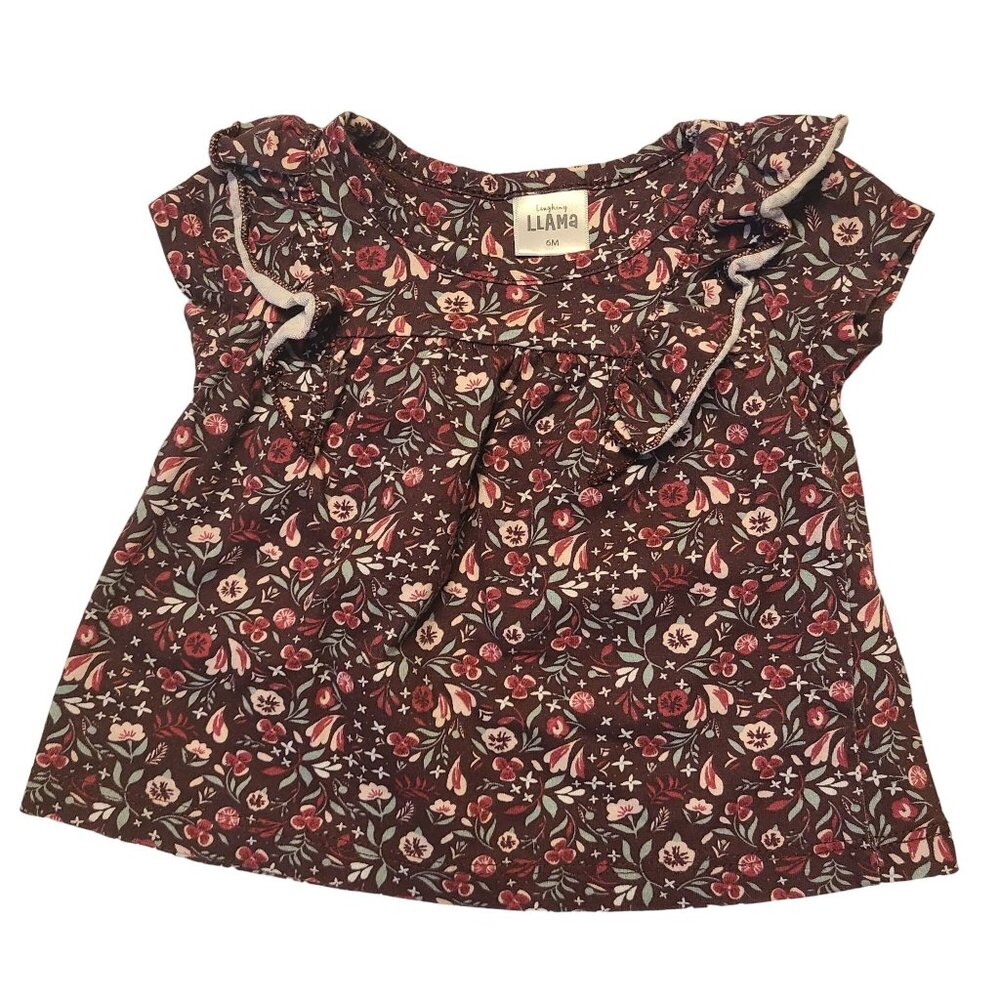 Laughing Llama Baby Girls Floral Cotton Top 6M Short Sleeve Blouse